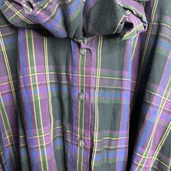 Lauren Ralph Lauren Button Up Blouse Sz L Purple Plaid Ruffle Preppy Academia - Picture 7 of 11